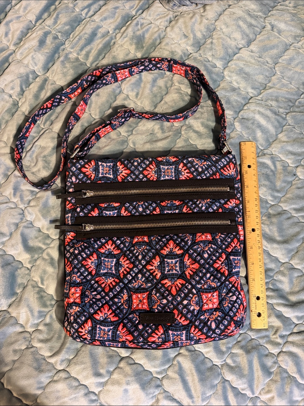 Quilted Crossbody Bag in Navy and Coral